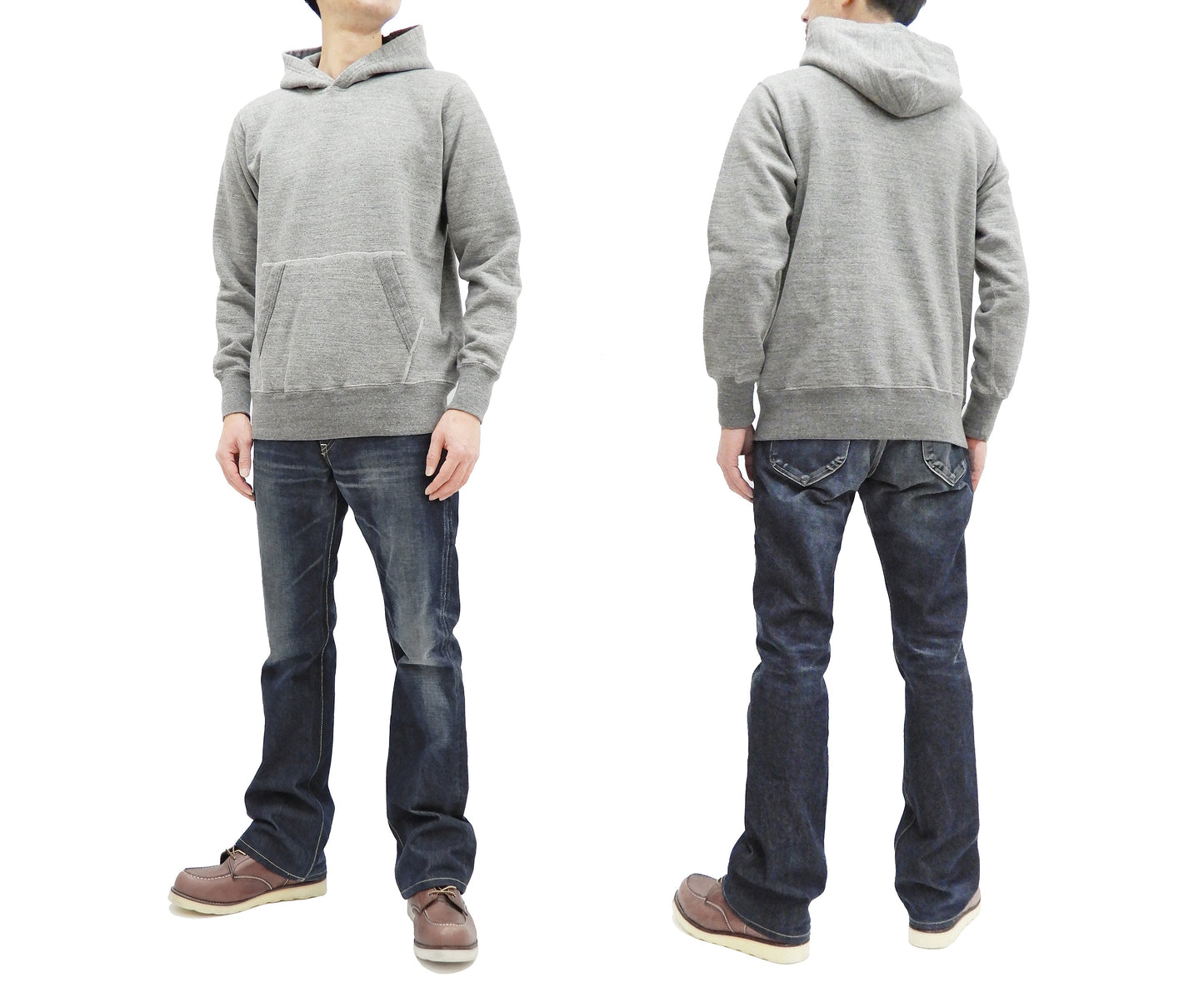 Buzz Rickson Plain Pullover Hoodie Men's Loop-wheeled Vintage Style Hooded Sweatshirt BR68914 113-Heather-Gray