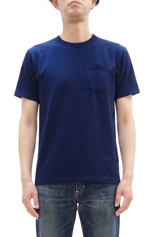 Buzz Rickson Men's Plain Short Sleeve Pocket T-Shirt, Made in USA, 6 oz. Ring-Spun Cotton Tubular-Knit Jersey Tee (BR78711 128 Navy)
