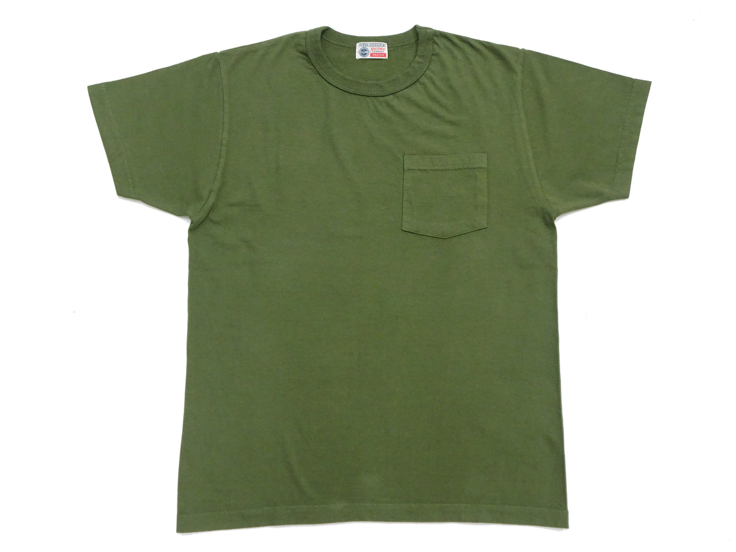 Buzz Rickson Men's Plain Short Sleeve Pocket T-Shirt, Made in USA, 6 oz. Ring-Spun Cotton Tubular-Knit Jersey Tee (BR78711 149 Olive)