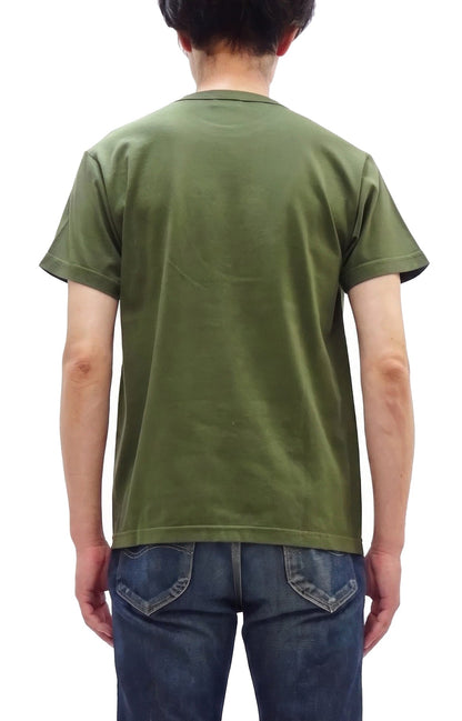 Buzz Rickson Men's Plain Short Sleeve Pocket T-Shirt, Made in USA, 6 oz. Ring-Spun Cotton Tubular-Knit Jersey Tee (BR78711 149 Olive)