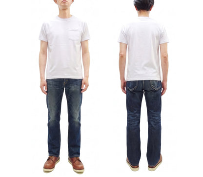 Buzz Rickson Men's Plain Short Sleeve Pocket T-Shirt, Made in USA, 6 oz. Ring-Spun Cotton Tubular-Knit Jersey Tee (BR78711 101 White)