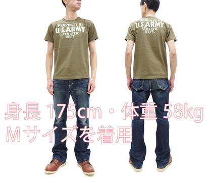 Buzz Rickson T-shirt Men's U.S. Army Athletic Department Military Graphic Short Sleeve Loopwheeled Tee BR79348 135 Khaki