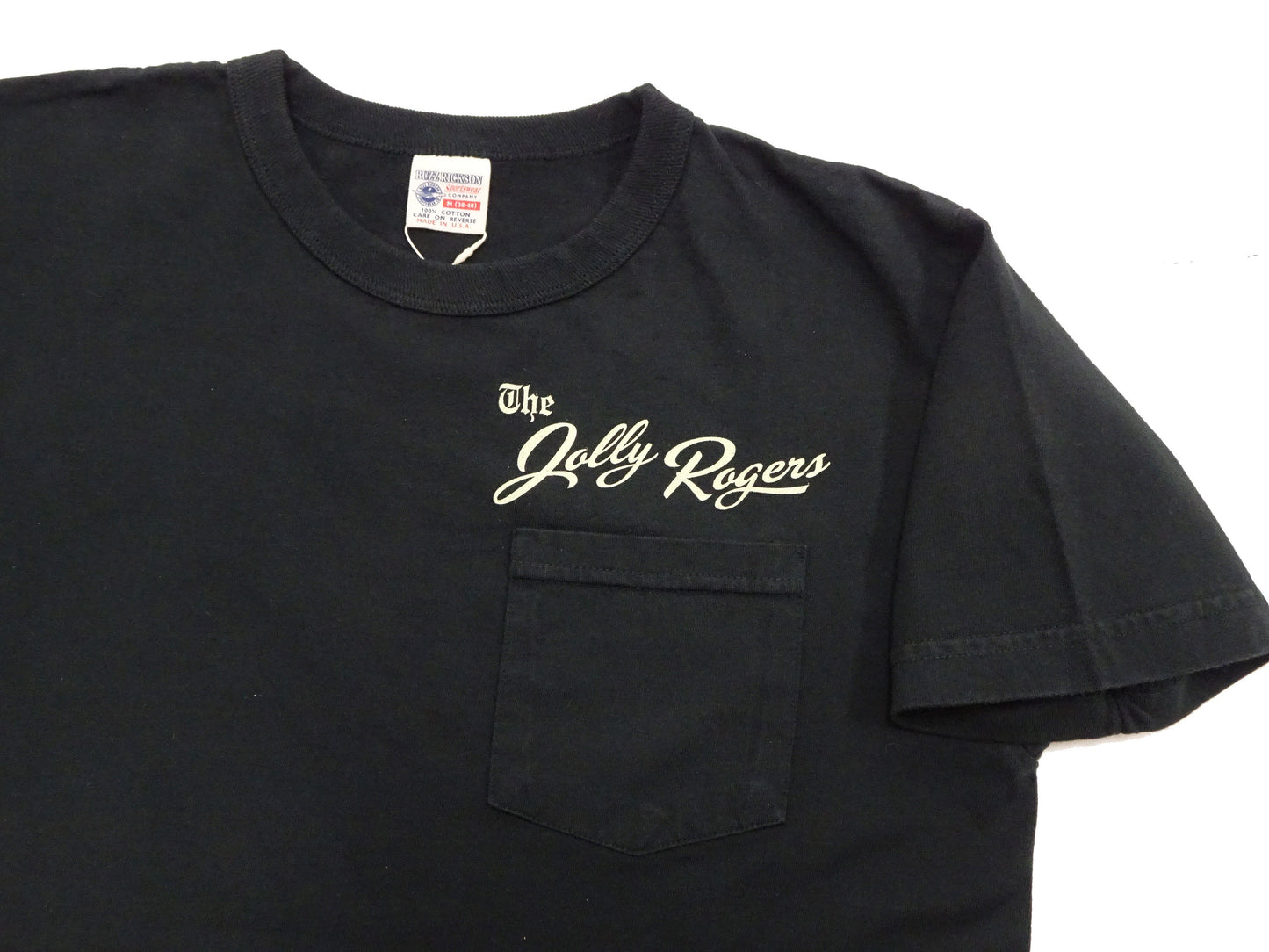Buzz Rickson Men's Short Sleeve Loopwheeled Graphic Pocket T-Shirt - Jolly Rogers Military-Inspired Print - Made in USA (BR79711 119 Black)