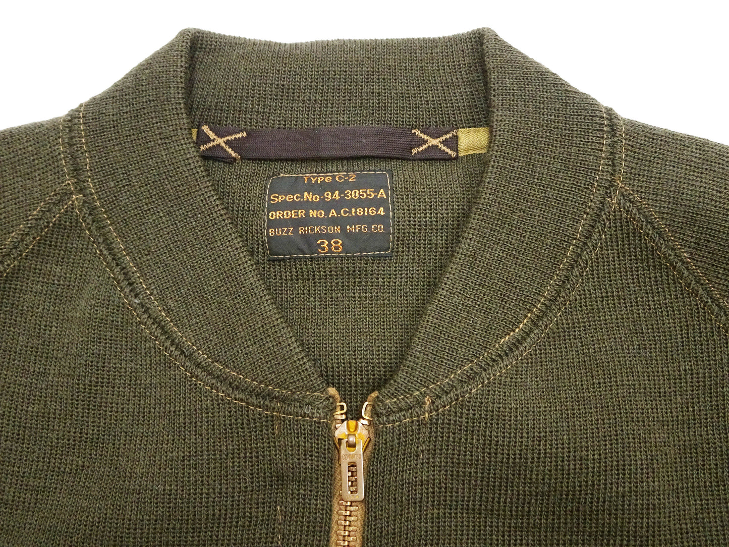 Buzz Rickson Zip Front Sweater Men's Reproduction of WWII USAAF Type C-2 Sweaters Wool Cardigan BR90259 Olive