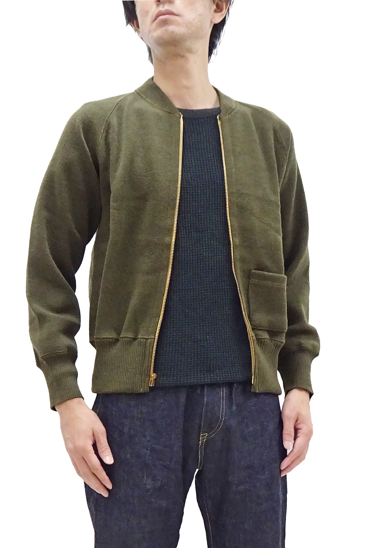Buzz Rickson Zip Front Sweater Men's Reproduction of WWII USAAF Type C-2 Sweaters Wool Cardigan BR90259 Olive