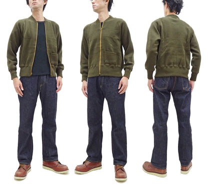 Buzz Rickson Zip Front Sweater Men's Reproduction of WWII USAAF Type C-2 Sweaters Wool Cardigan BR90259 Olive