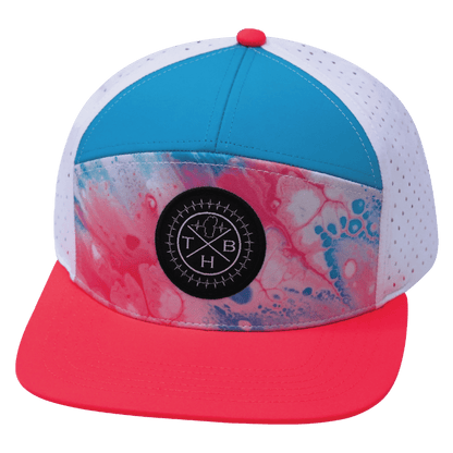 **ADULT** Color Vibes Hat - Flat Bill - Pixi Dust - Neon Peach / Neon Blue / White - Laser Mesh