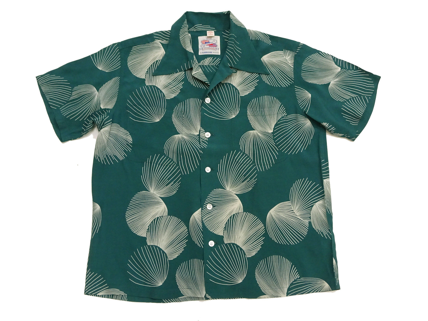 Duke Kahanamoku Hawaiian Shirt Men's 1950s Duke's Shell Reproduction Short-Sleeve Aloha Shirt DK39450 145 Green