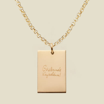 Engraved Handwriting Rolo Rectangle Necklace