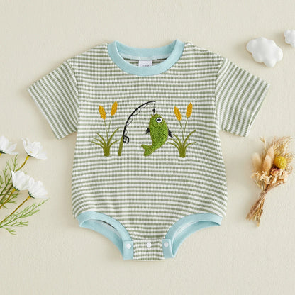 LET'S GO FISHING Striped Onesie