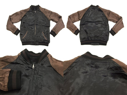 Satori Script Japanese Souvenir Jacket Koi Fish Carps Men's Sukajan GSJR-011 Black/Charcoal-Gray