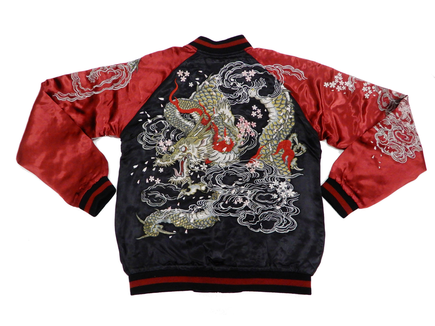 Satori Script Men's Japanese Souvenir Jacket Dragon Embroidered Sukajan GSJR-022 Black/Wine
