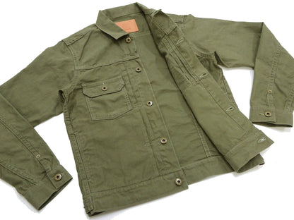 Japan Blue Jeans Jacket Men's Modern-Fit Type 2 Style Lightweight Sulphur-Dyed Back Satin Jacket JBGJ1020 Olive One-Wash