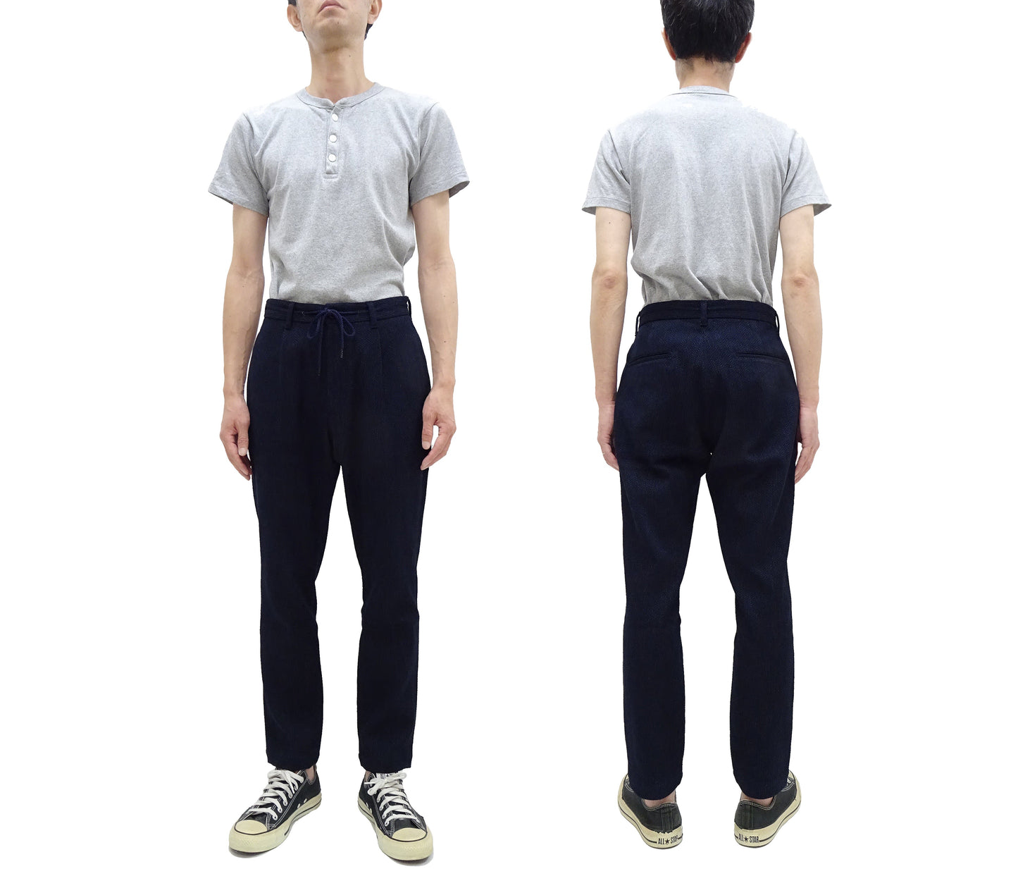 Japan Blue Jeans Sashiko Pants Men's Casual Relaxed Tapered Ankle Pants with Drawstring Waistt JBPT1004 Indigo-Color
