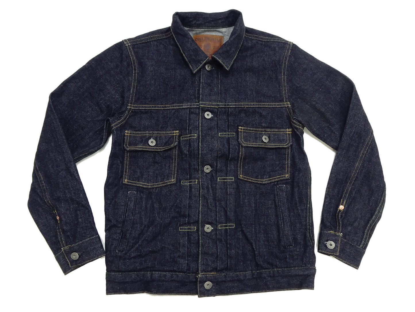 Oni Denim Jacket ONI-02516P Men's Casual Modern-Fit 15 Oz. Low-Tension Selvedge Denim Type II Style Jean Jacket Deep-Indigo One-Wash