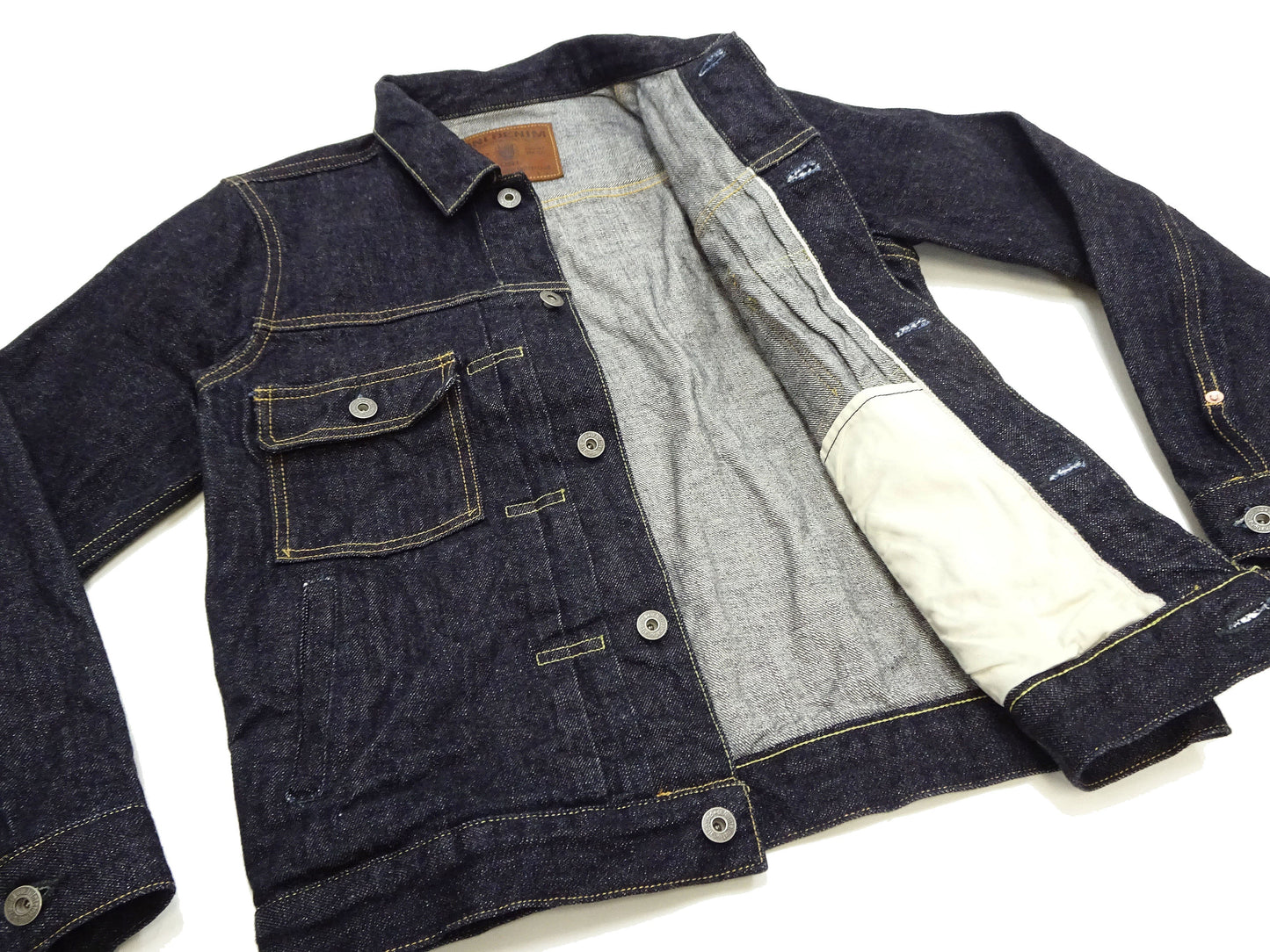 Oni Denim Jacket ONI-02516P Men's Casual Modern-Fit 15 Oz. Low-Tension Selvedge Denim Type II Style Jean Jacket Deep-Indigo One-Wash