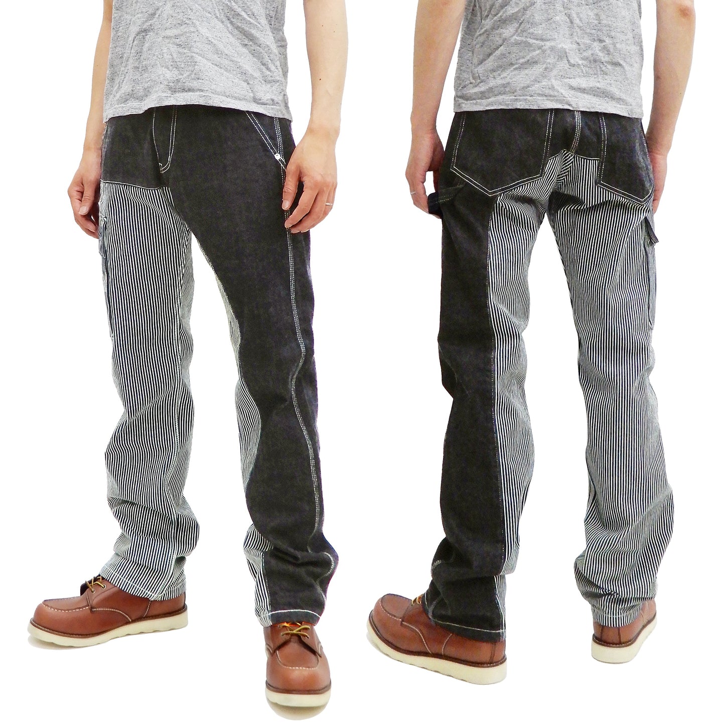 Kojima Genes Two Tone Panel Pants Men's Denim x Hickory Asymmetrical Contrast Panel Work Pants rnb1117 RNB-1117