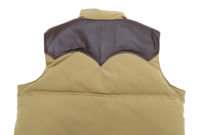 Sugar Cane Down Vest with Leather Yoke Panel Men's Winter Outerwear Vest SC15222 133 Beige/Brown