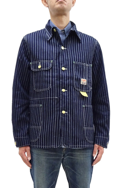 Sugar Cane Jacket SC15658 Men's Casual 9oz. WAbash Stripe Work Coat Chore Coat Indigo One-Wash
