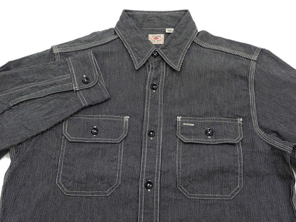 Sugar Cane Work Shirt with Vertical Hairline Code Stripe Pattern Men's Casual Jean Cord Long Sleeve Button Up Shirt SC25511 119 Black