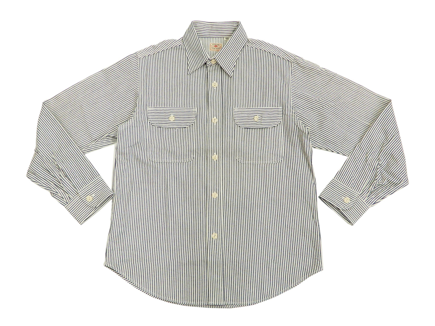 Sugar Cane Hickory Stripe Work Shirt Men's Casual Long Sleeve Button Up Shirt SC27853 Off-White