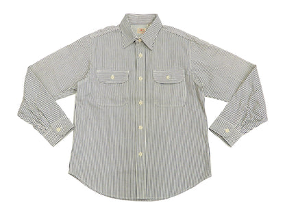 Sugar Cane Hickory Stripe Work Shirt Men's Casual Long Sleeve Button Up Shirt SC27853 Off-White