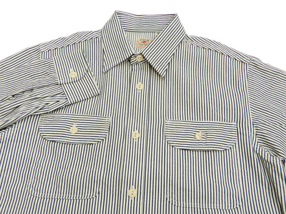 Sugar Cane Hickory Stripe Work Shirt Men's Casual Long Sleeve Button Up Shirt SC27853 Off-White