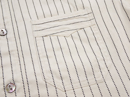 Sugar Cane Men's Short Sleeve Ecru Wabash Stripe Work Shirt 8.5 oz Cotton Twill Made in Japan (Fiction Romance SC37275 401A One-Wash)