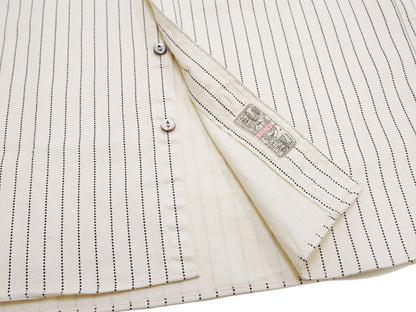 Sugar Cane Men's Short Sleeve Ecru Wabash Stripe Work Shirt 8.5 oz Cotton Twill Made in Japan (Fiction Romance SC37275 401A One-Wash)