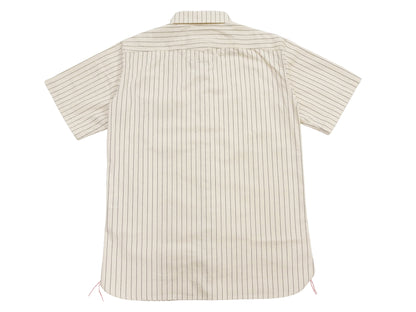 Sugar Cane Men's Short Sleeve Ecru Wabash Stripe Work Shirt 8.5 oz Cotton Twill Made in Japan (Fiction Romance SC37275 401A One-Wash)