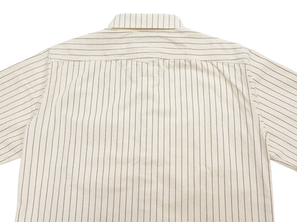 Sugar Cane Men's Short Sleeve Ecru Wabash Stripe Work Shirt 8.5 oz Cotton Twill Made in Japan (Fiction Romance SC37275 401A One-Wash)