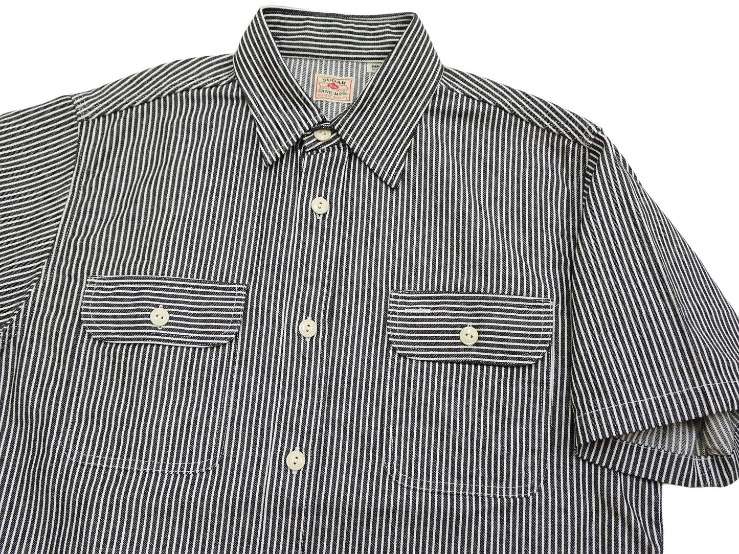 Sugar Cane Hickory Stripe Work Shirt - Men's Casual Short Sleeve Button Up Shirt SC37944 119 Black