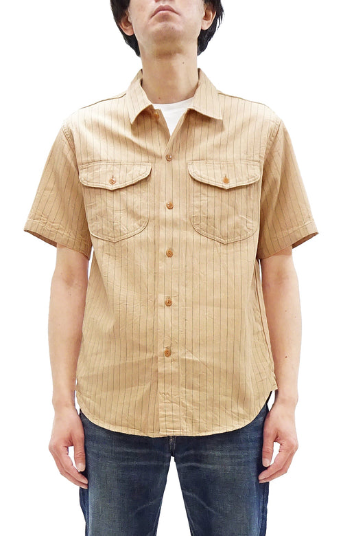 Sugar Cane Coke Stripe Work Shirt - Men's Casual Short Sleeve Pinstripe Button Up Shirt SC38699 133 Beige
