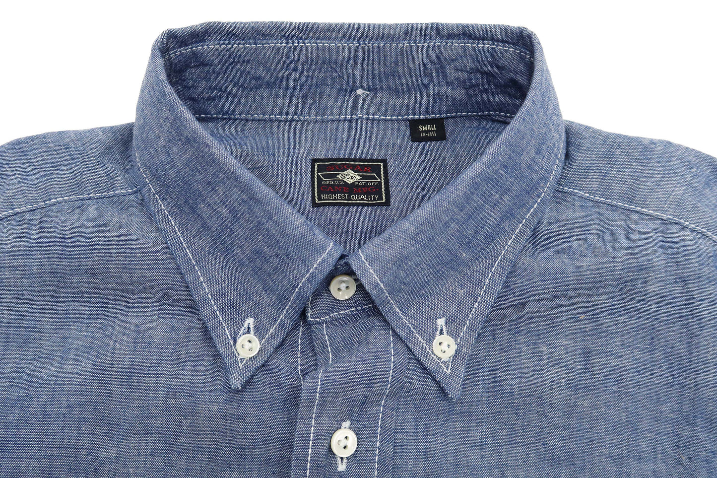 Sugar Cane Plain Chambray Shirt Men's Relaxed Fit Button-Down Collar Short Sleeve Casual Shirt SC38903 421 Blue One-Wash