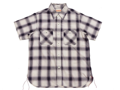 Sugar Cane Ombre Plaid Work Shirt Men's Casual Vintage-Style Short Sleeve Check Button Up Shirt SC39519 105 Off-White