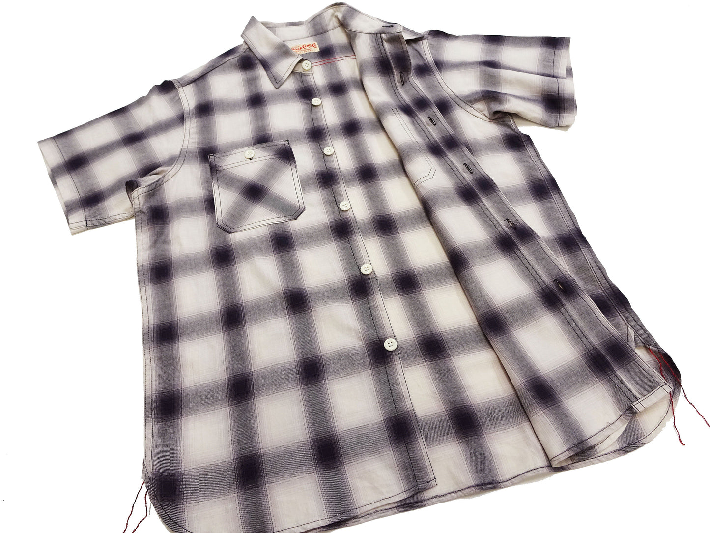 Sugar Cane Ombre Plaid Work Shirt Men's Casual Vintage-Style Short Sleeve Check Button Up Shirt SC39519 105 Off-White