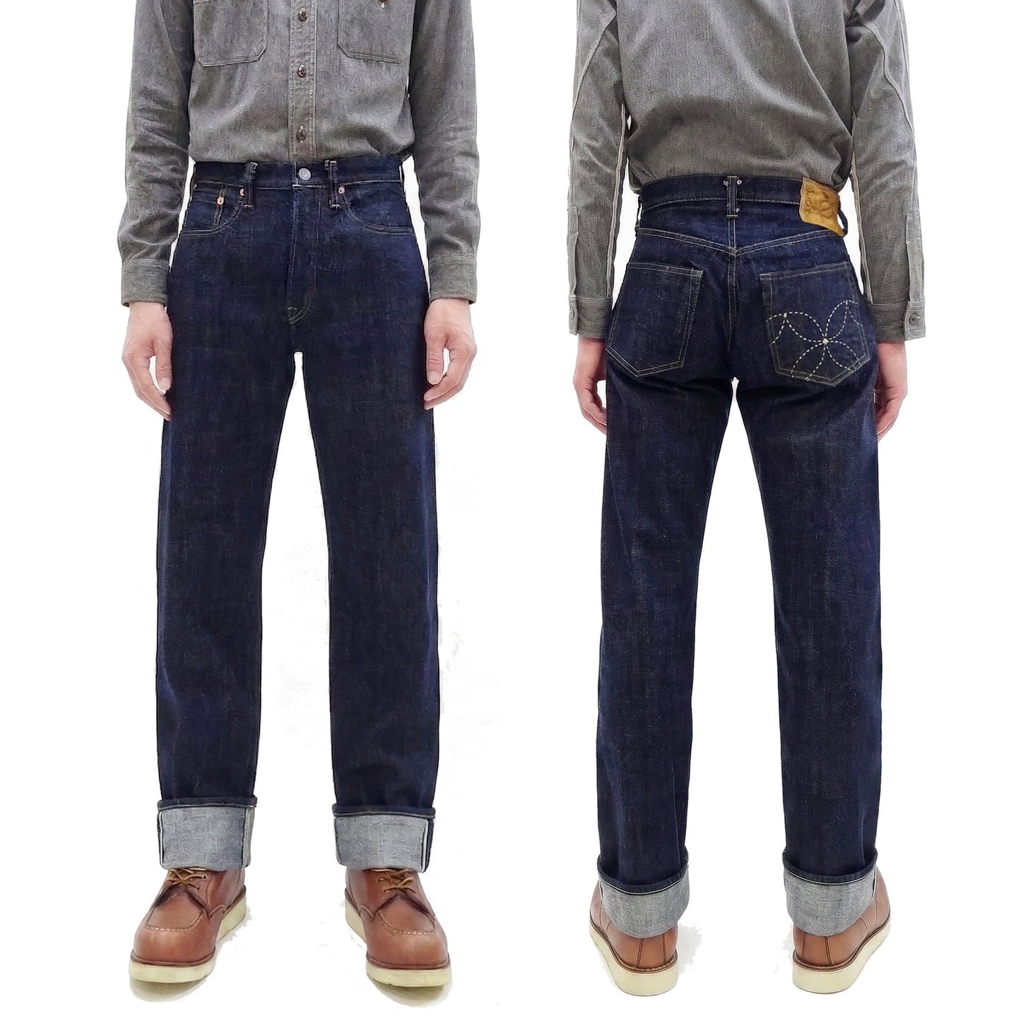 Sugar Cane Men's 14oz. Hawaiian Indigo Sugarcane Fiber Selvedge Denim Jeans Classic Regular Straight Button Fly (SC40401 One-Wash)