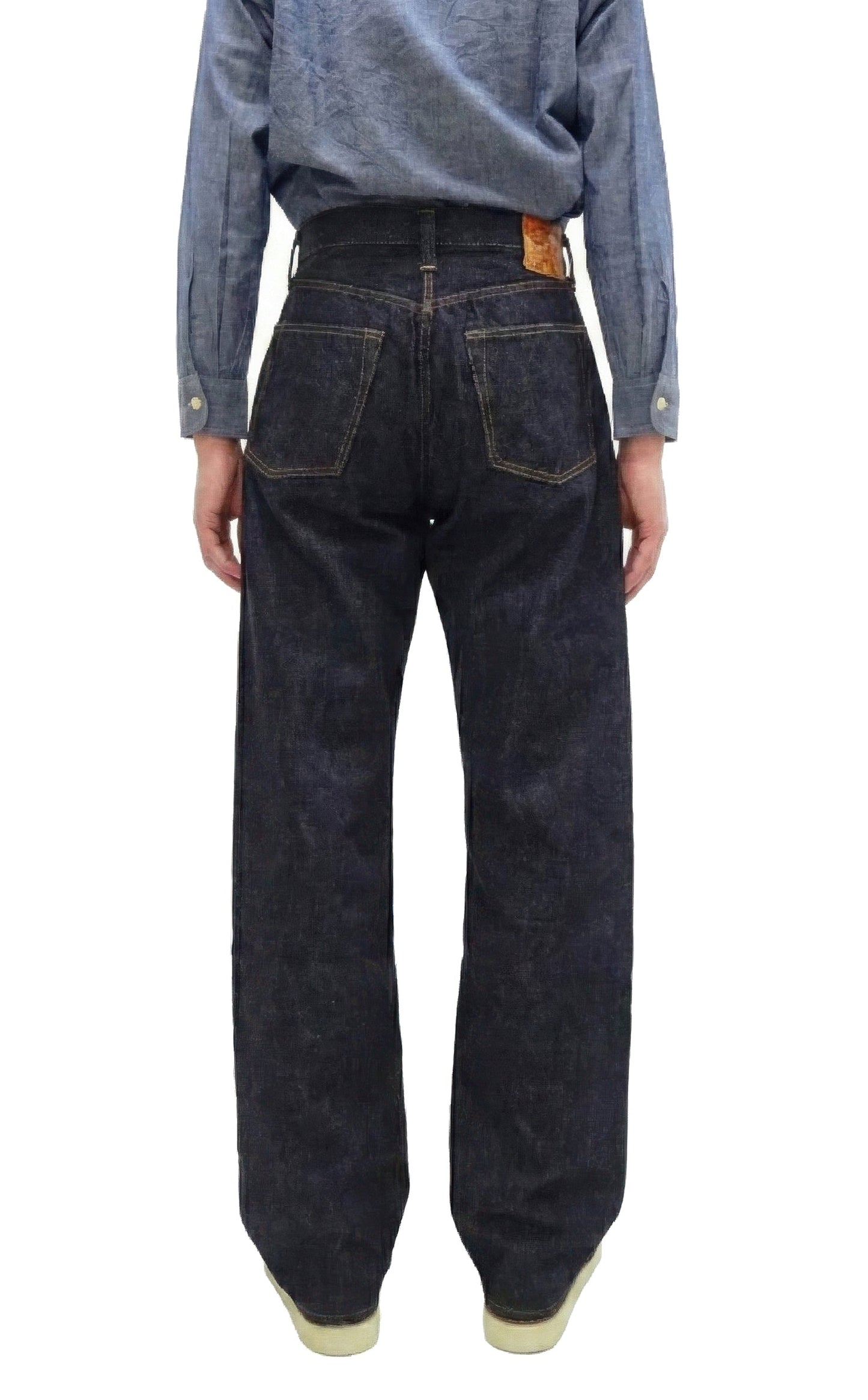 Sugar Cane Men's 13oz Selvedge Denim Baggy Jeans - 1930s "Waist Overalls" Inspired Wide Straight Fit, Button Fly, Made in Japan (SC42025 421A One-Wash)