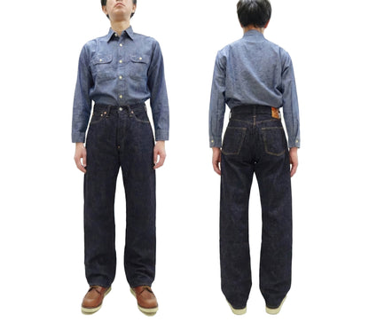 Sugar Cane Men's 13oz Selvedge Denim Baggy Jeans - 1930s "Waist Overalls" Inspired Wide Straight Fit, Button Fly, Made in Japan (SC42025 421A One-Wash)