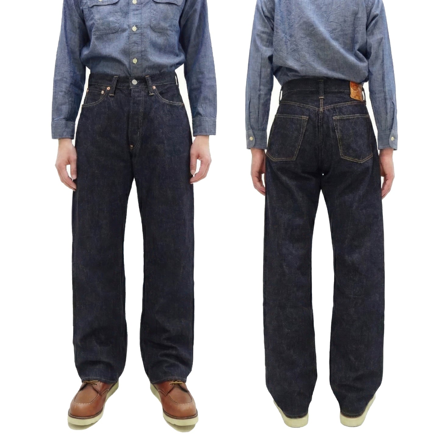 Sugar Cane Men's 13oz Selvedge Denim Baggy Jeans - 1930s "Waist Overalls" Inspired Wide Straight Fit, Button Fly, Made in Japan (SC42025 421A One-Wash)
