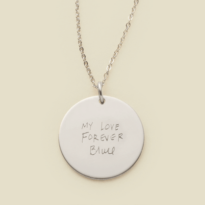 Engraved Handwriting Disc Necklace