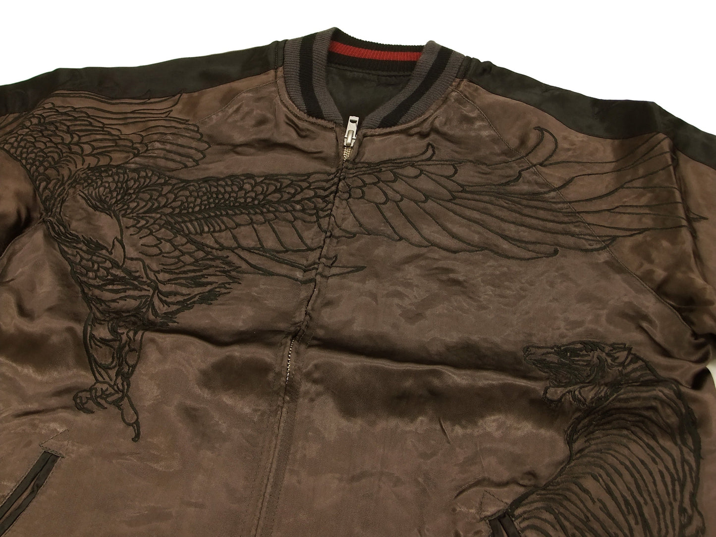 Hanatabi Gakudan Men's Japanese Souvenir Jacket Hawk and Tiger Sukajan Script SKJ-146