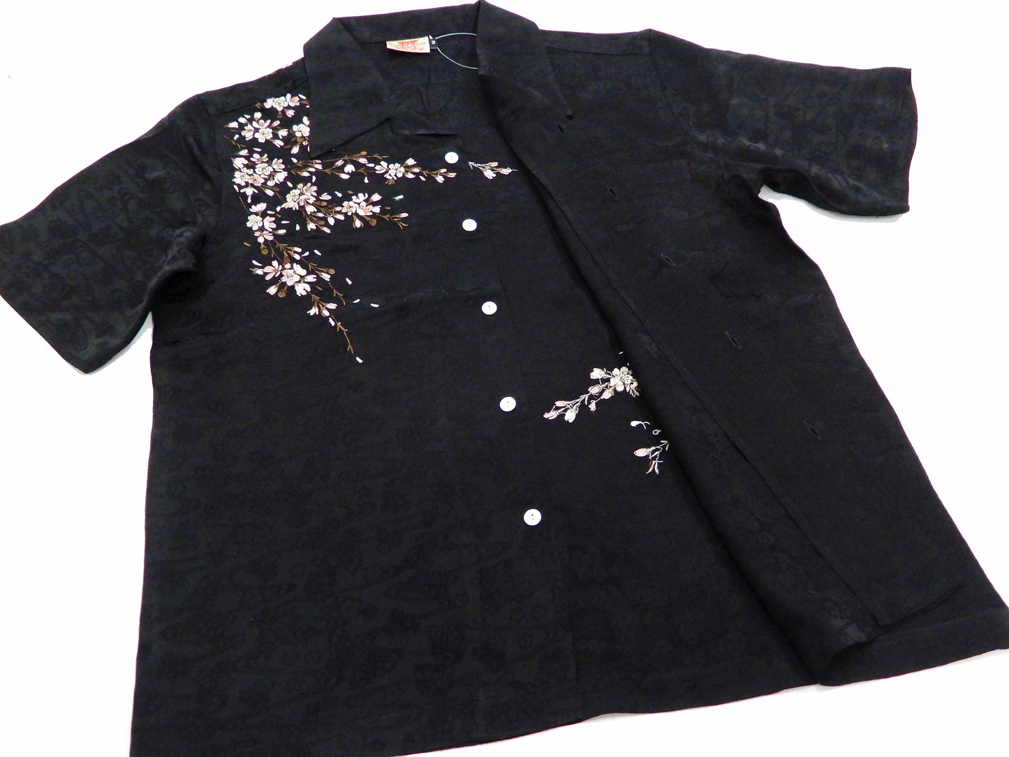 Hanatabi Gakudan Men's S/S Jacquard Shirt with Japanese Art Embroidery SS-001 Black