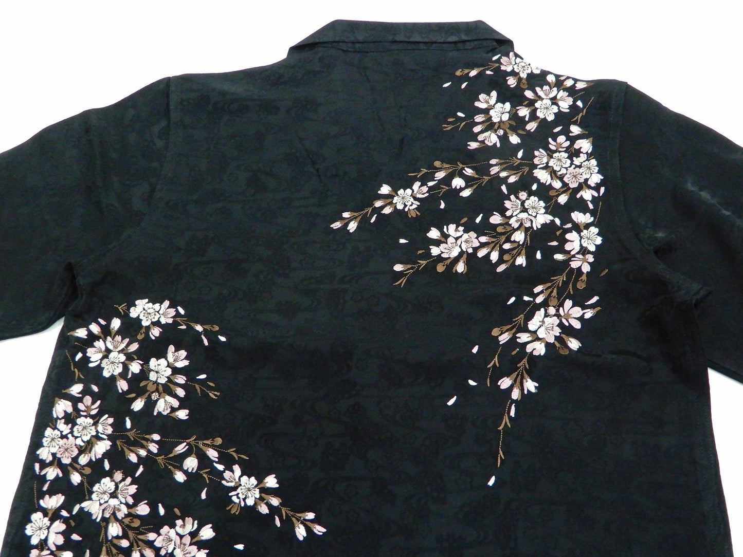 Hanatabi Gakudan Men's S/S Jacquard Shirt with Japanese Art Embroidery SS-001 Black