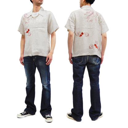 Hanatabi Gakudan Men's S/S Jacquard Shirt with Japanese Art Embroidery SS-002 Off-white