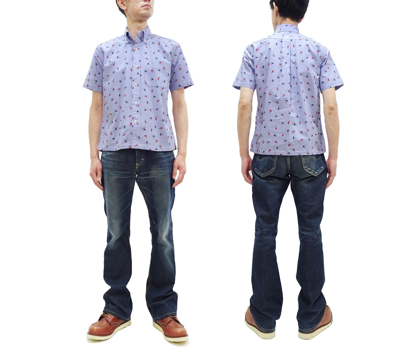 Sun Surf Casual Button Down Shirt Men's Short Sleeve Hula Dancer Palm Tree All-over Print Oxford Button Up Shirt SS39282 125 Blue