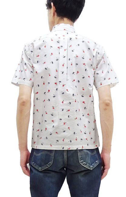 Sun Surf Casual Button Down Shirt Men's Short Sleeve Hula Dancer Palm Tree All-over Print Oxford Button Up Shirt SS39282 105 Off-White