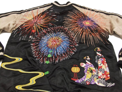 Hanatabi Gakudan Men's Japanese Souvenir Jacket Japanese Fireworks Sukajan Script SSJ-508