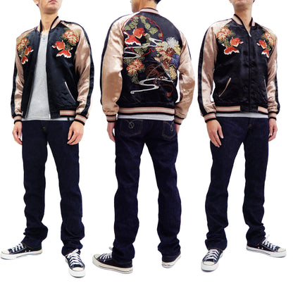 Hanatabi Gakudan Men's Japanese Souvenir Jacket Japanese Goldfish Art Sukajan Script SSJ-517