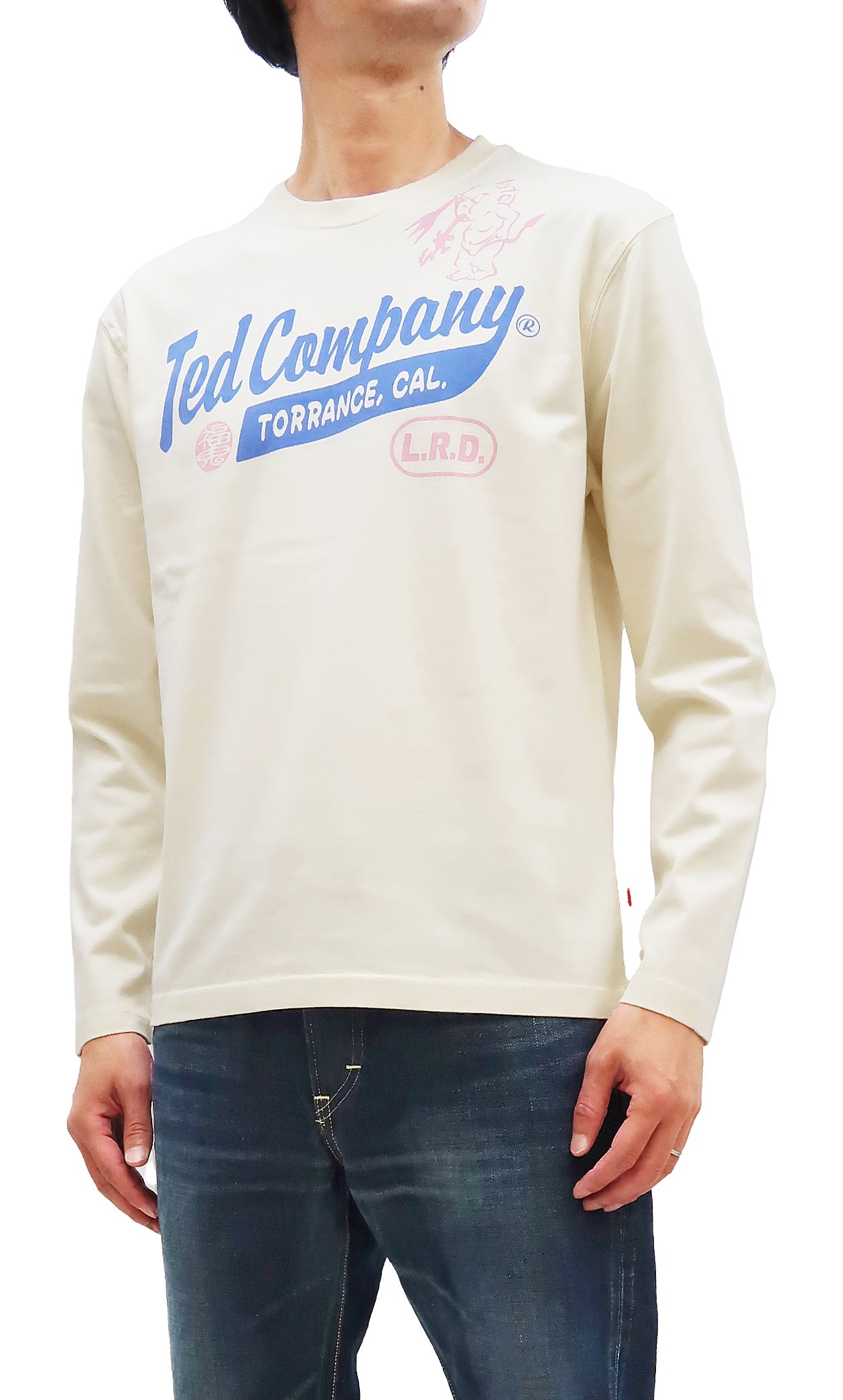 Tedman T-Shirt Men's Lucky Devil Logo Graphic Long Sleeve Tee Efu-Shokai TDLS-355 Off-White